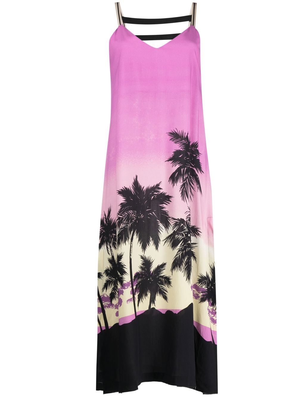 Palm Tree Sunset Print Dress — Pink