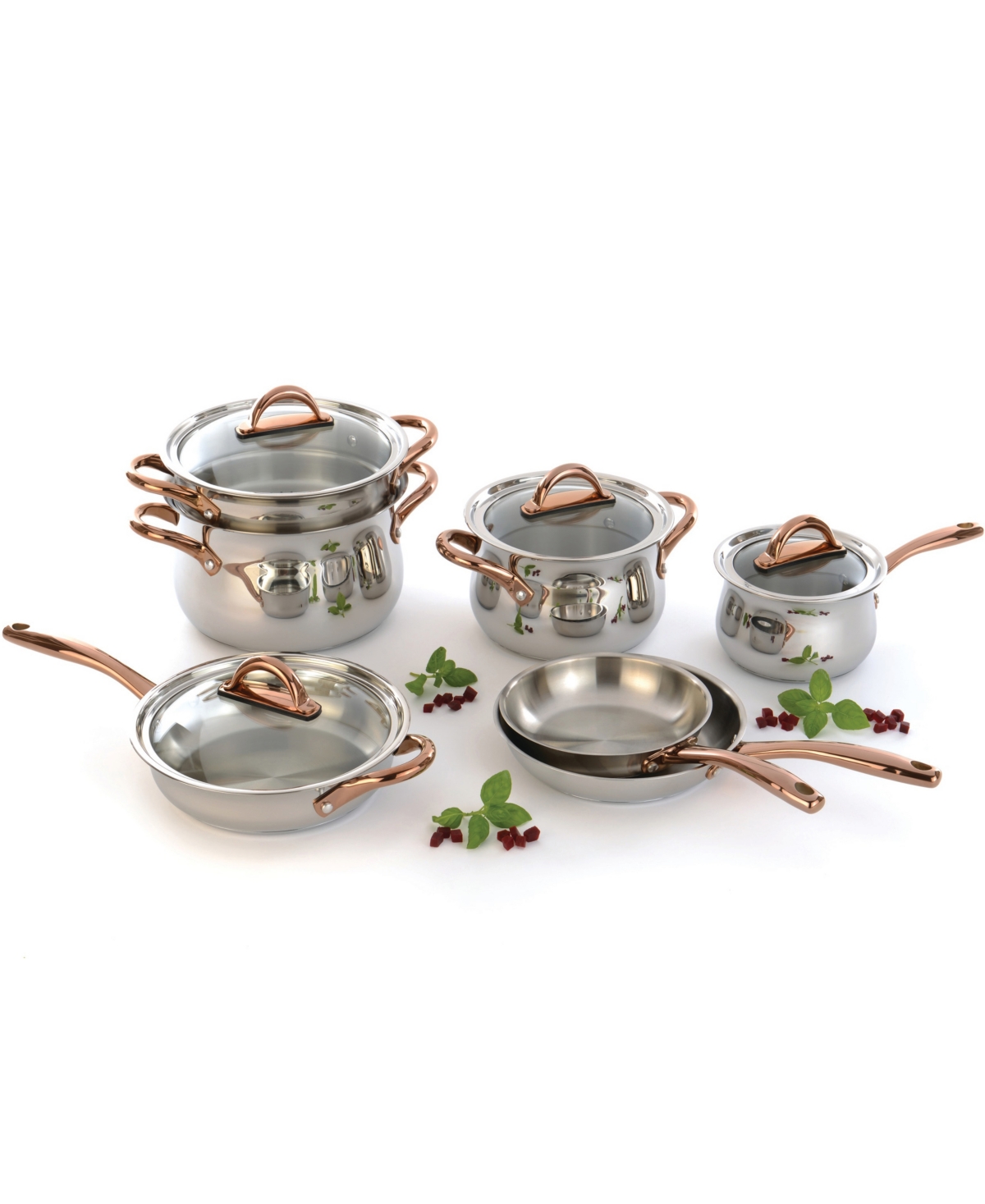 Ouro Gold 11Pc 18/10 Stainless Steel Cookware Set with Glass Lids - Silver