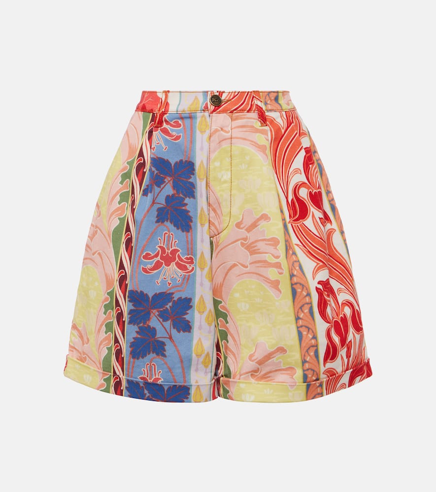 Printed denim shorts