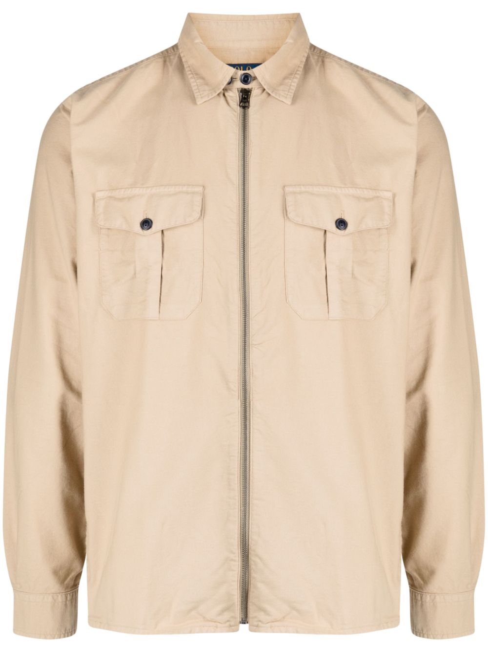 Long-sleeve cotton zipped shirt - Brown