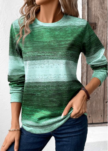Modlily Green Patchwork Tribal Print Long Sleeve Sweatshirt