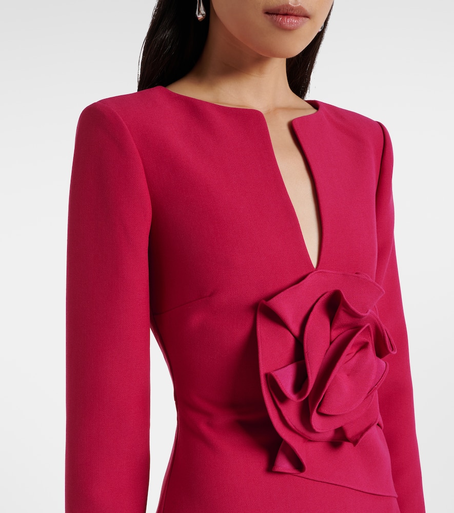 Floral-appliqué crêpe midi dress