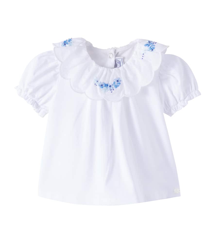 Floral embroidered cotton top