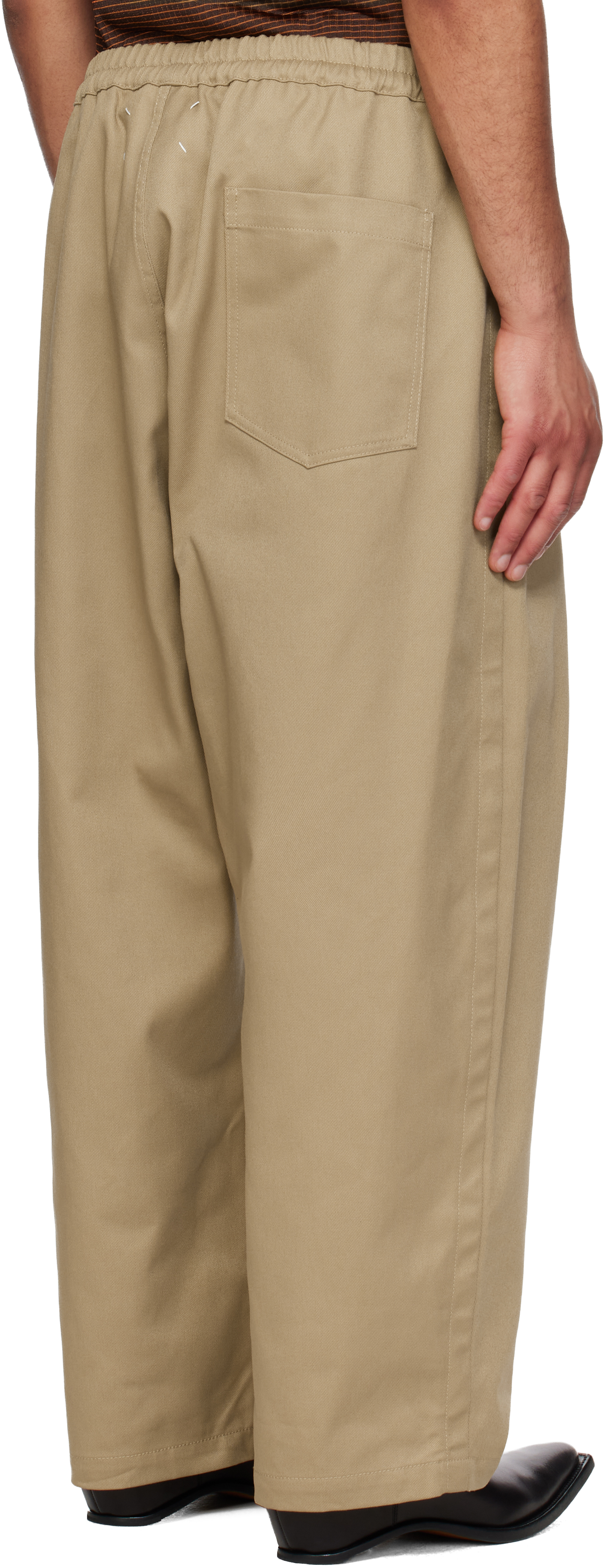 Beige Dropped-Rise Trousers