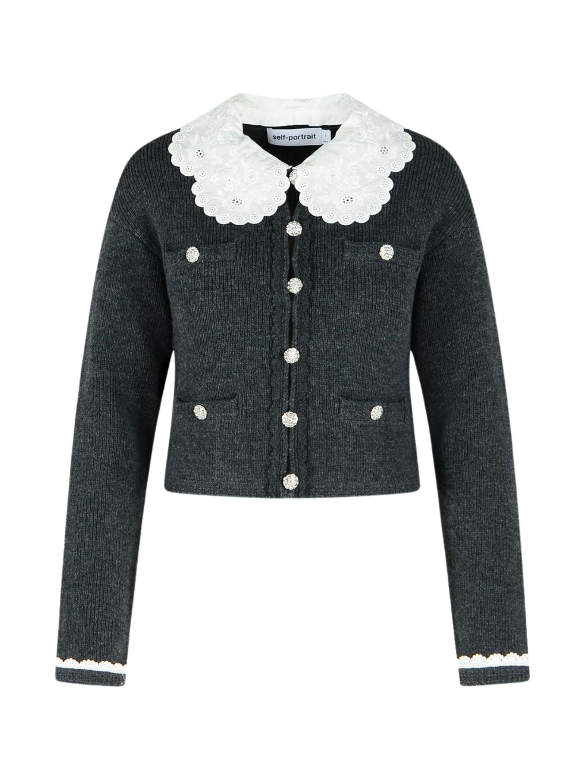 SELF PORTRAIT Lace Collar Cardigan