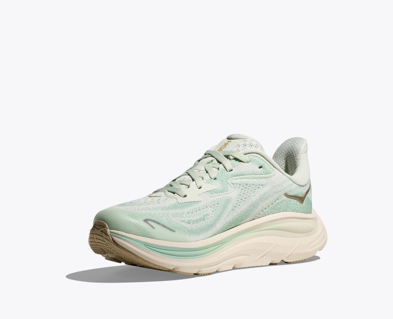 HOKA Clifton 10 Shoes in Sea Glass/Truffle Salt