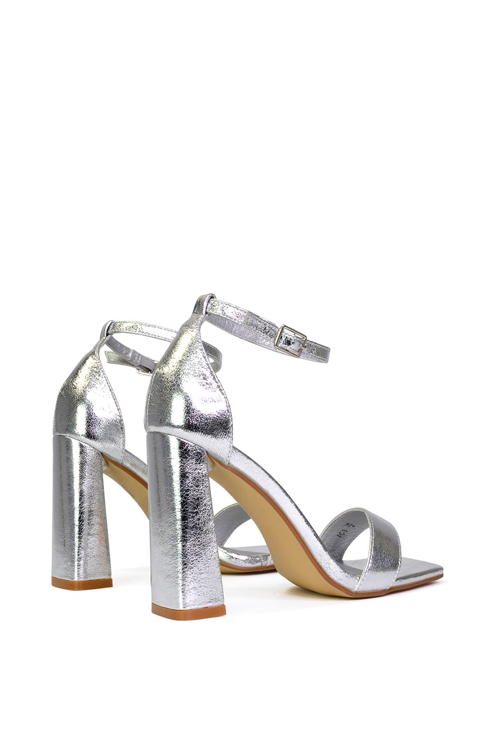 XY London Women's 'Kamryn' Ankle Strap Square Toe Block High Heel Sandals in Silver