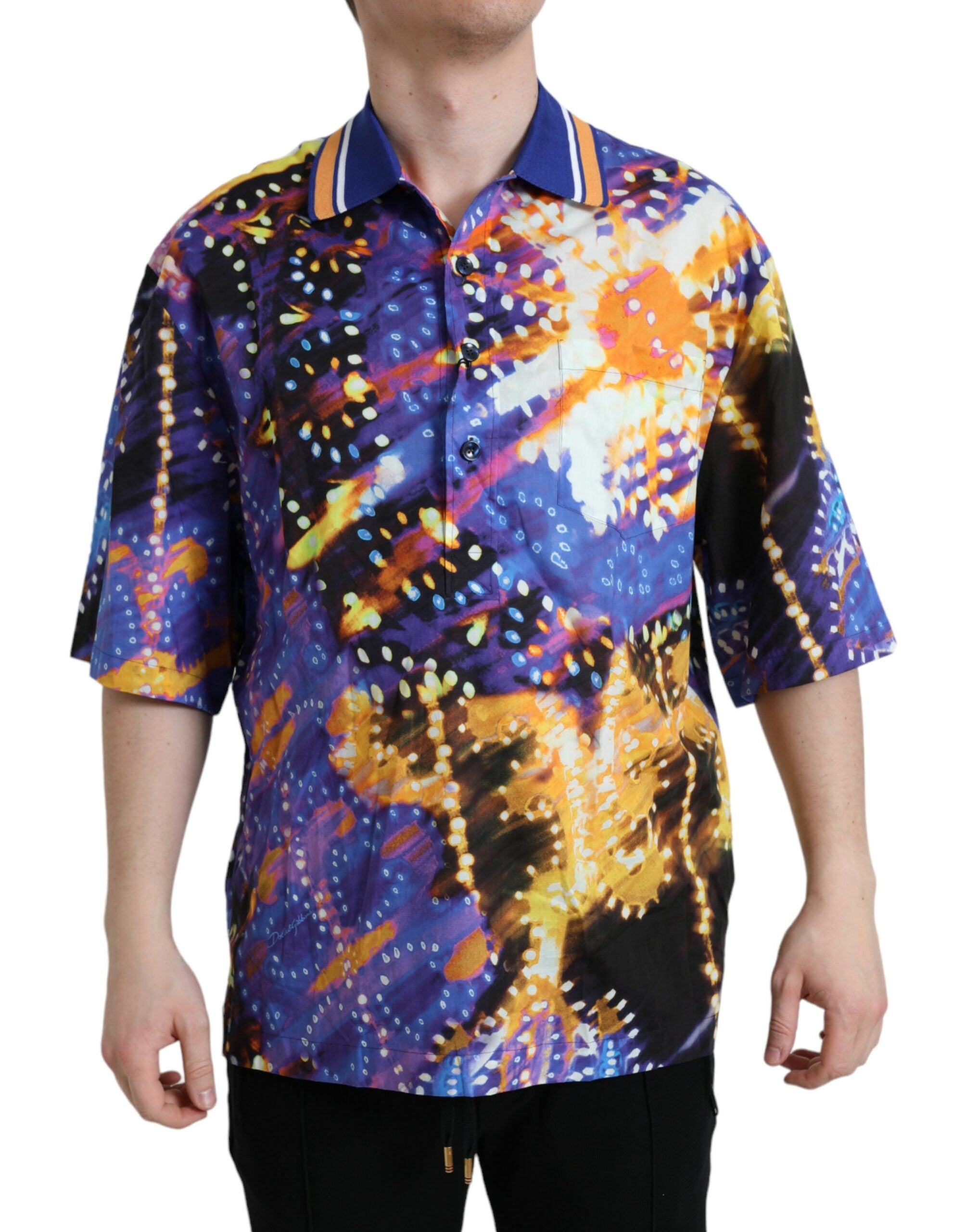 Luminarie Print Cotton Polo Shirt — Multicolor