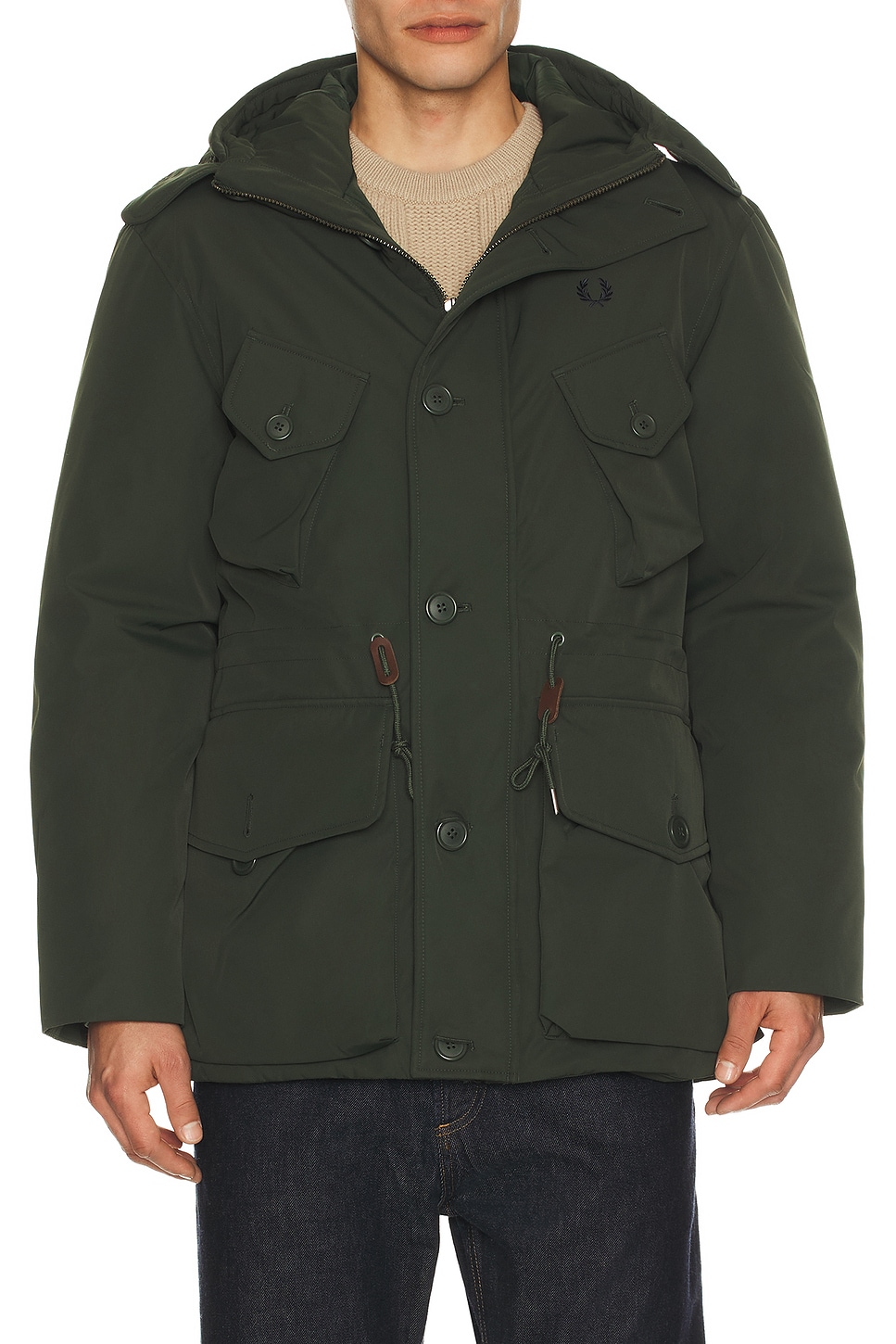 Fred Perry Patch Pocket Puffer Jacket in Court Green - Dark Green. S also in XL/1X