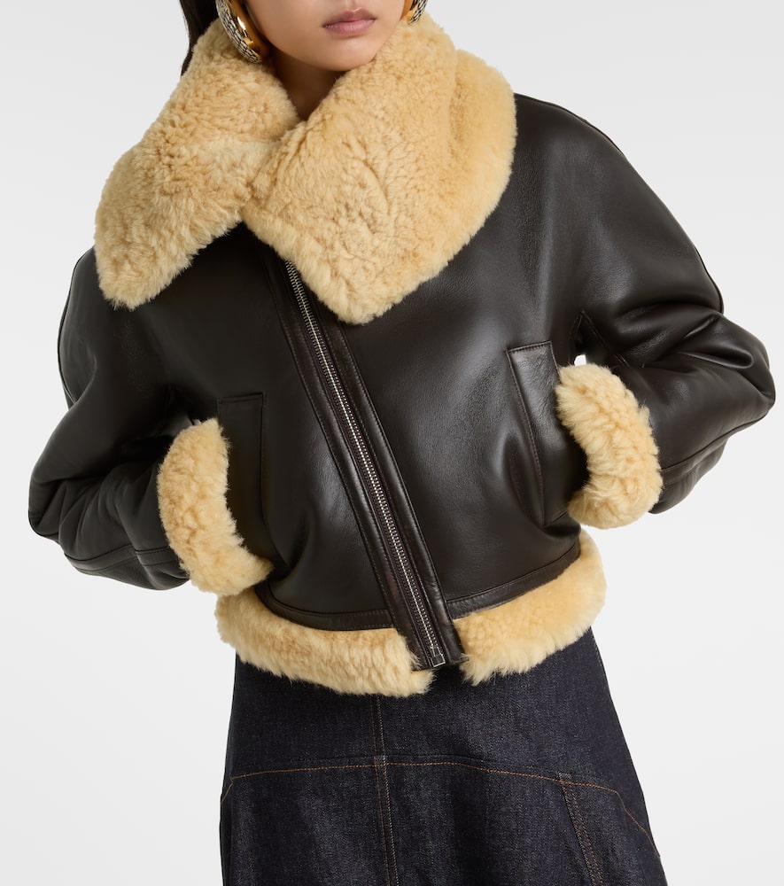Aviatore cropped shearling-trimmed leather jacket
