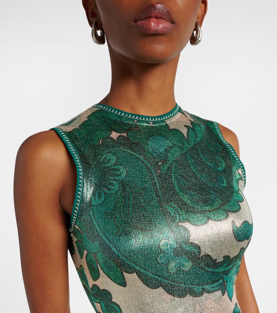 Paisley open-back lamé maxi dress