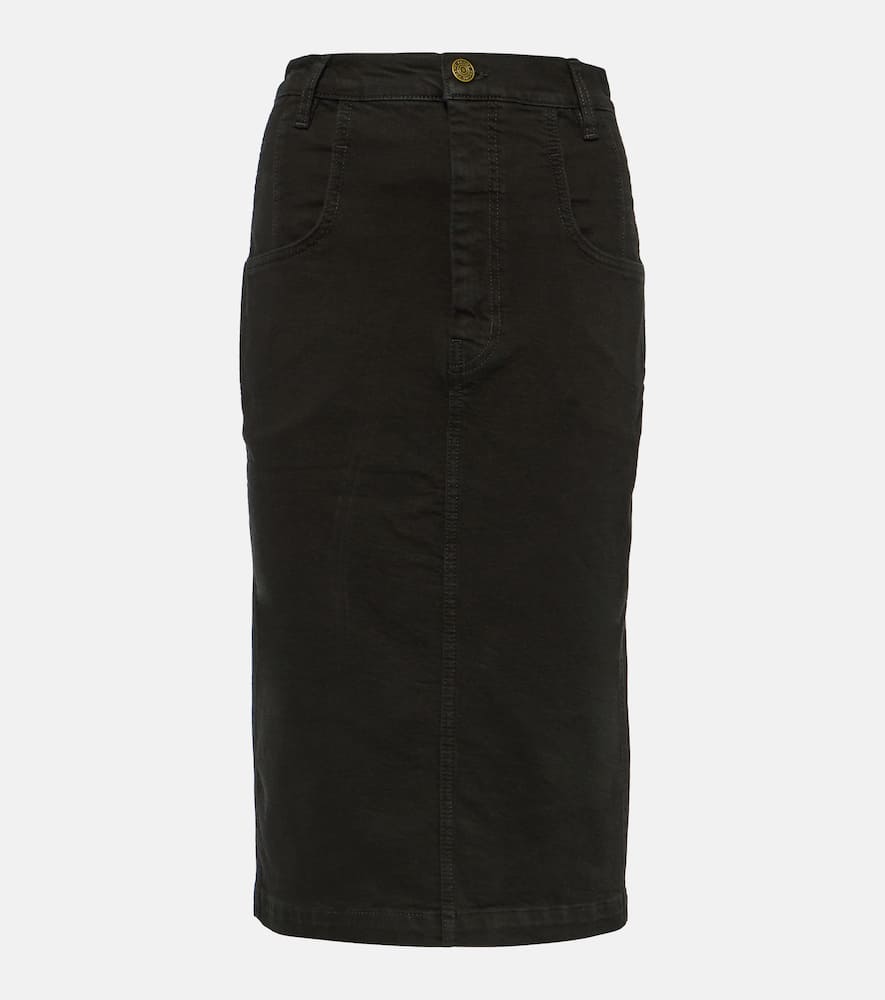 High-rise denim midi skirt