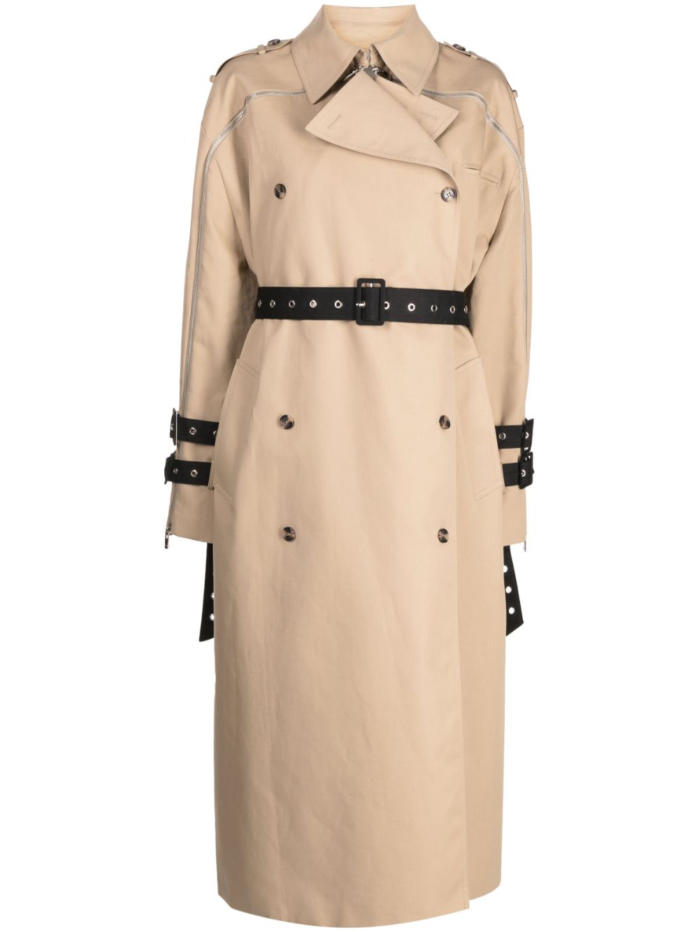 Oversized belted-waist trench coat - Brown