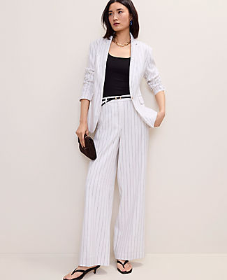 Ann Taylor The Petite Pinstripe Wide-Leg Pant in Linen Blend