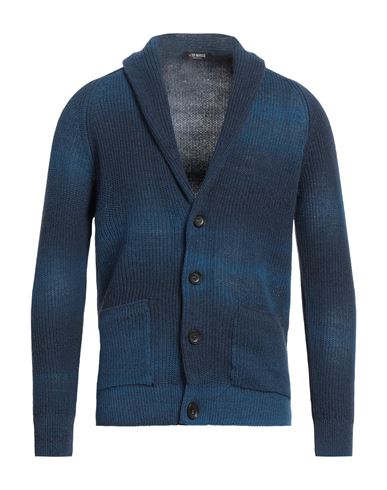 Man Cardigan Navy Size 40 Cotton, Polyamide