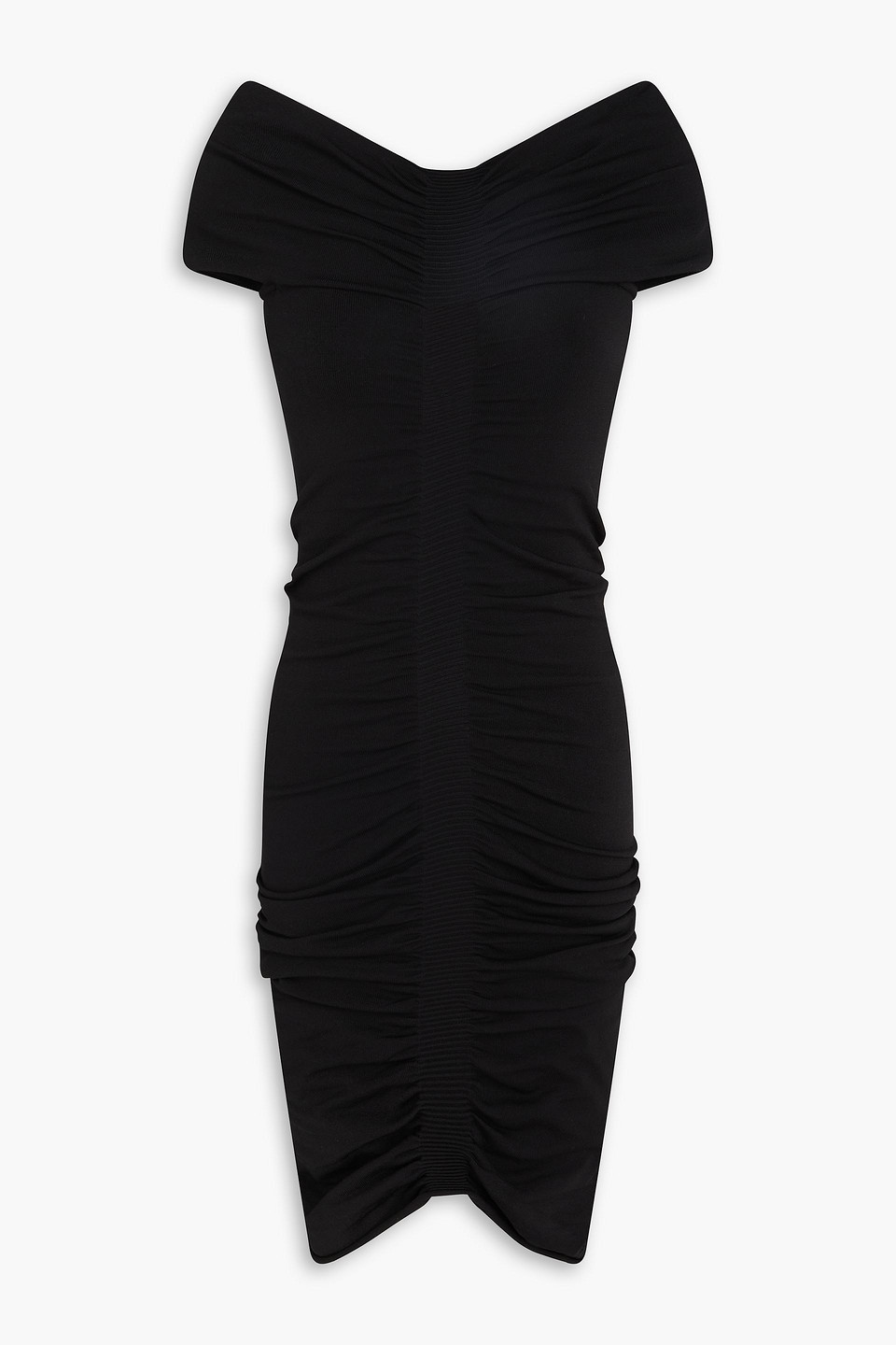 Off-the-shoulder ruched knitted dress - Black - S
