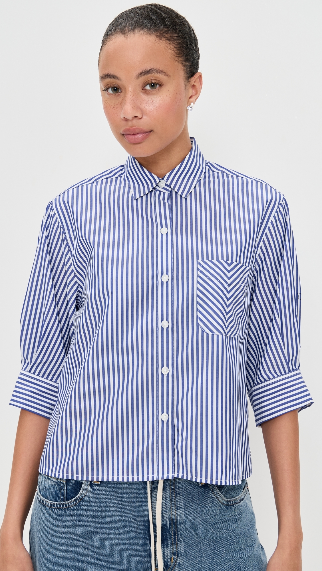 Lucia Stripe Poplin Shirt Navy Stripe