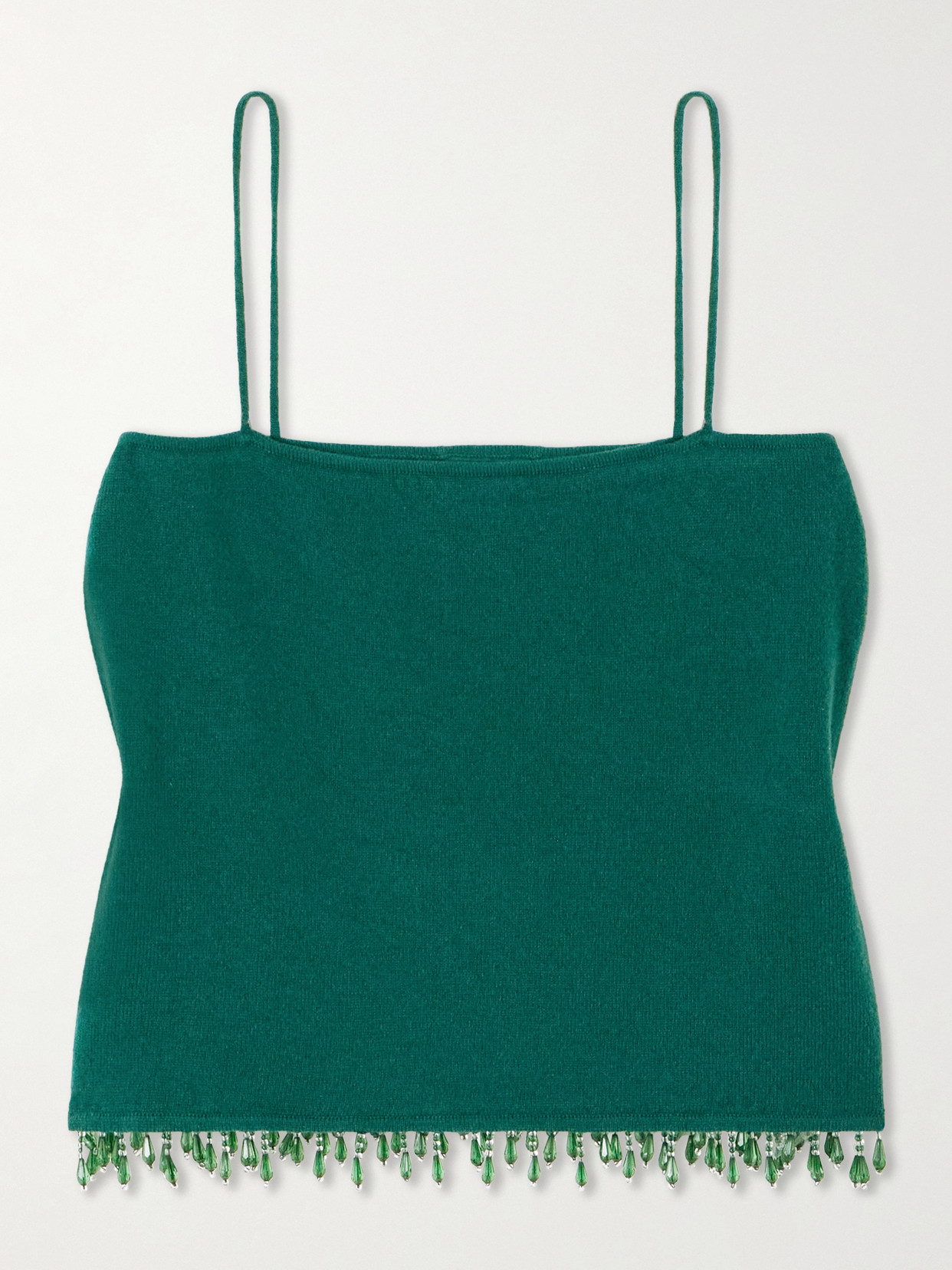 Fringed Bead-embellished Wool And Cashmere-blend Top - Green