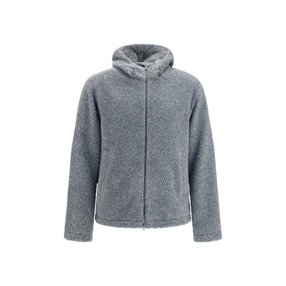 Teddy-Effect Hooded Jacket — Gray