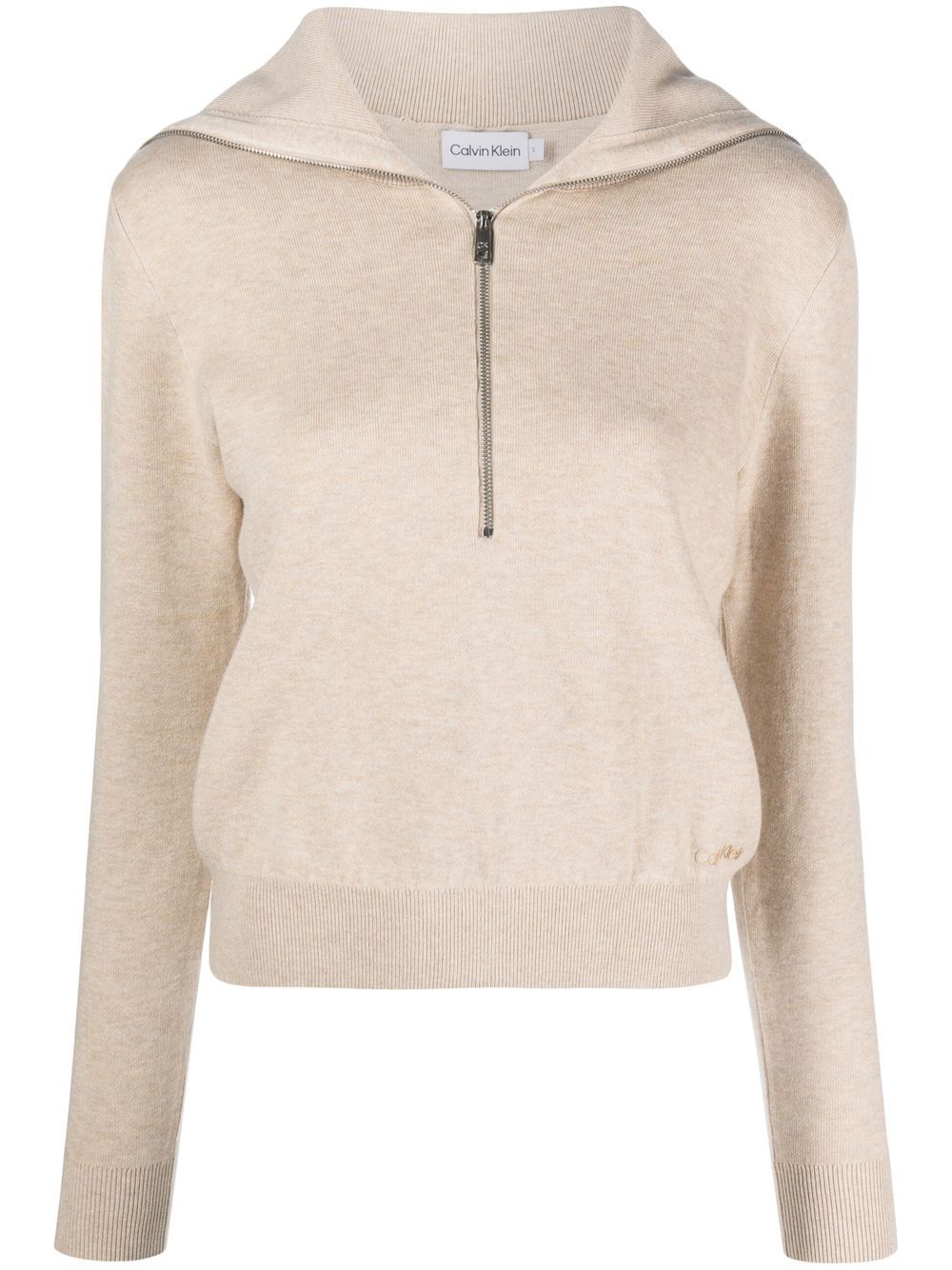 Zip-front logo-embroidered jumper - Neutrals