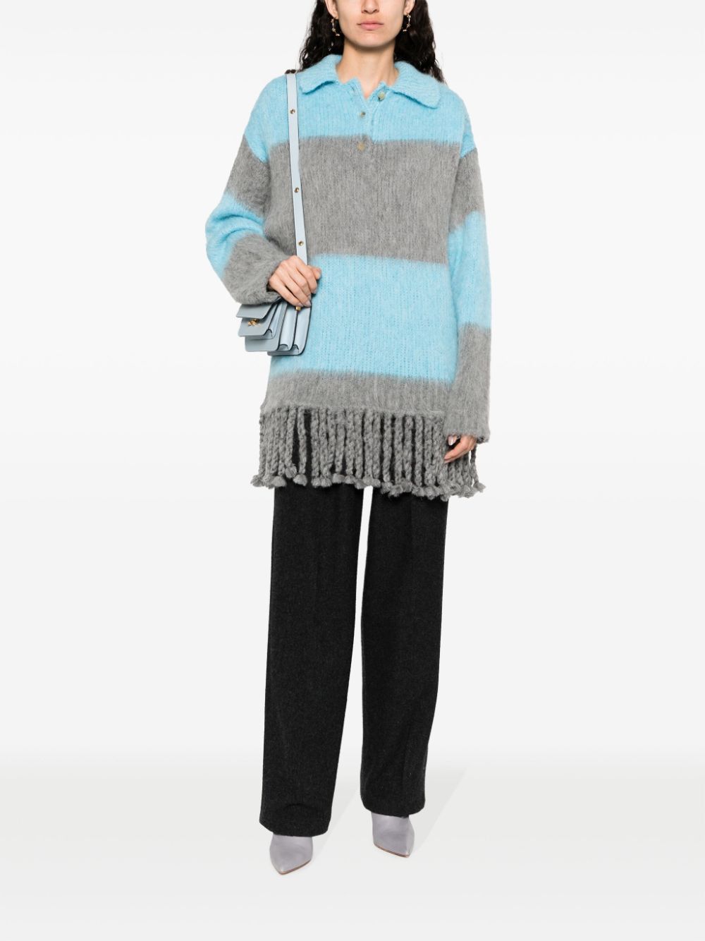 Brushed Effect Fringed Edge Sweater Mini Dress