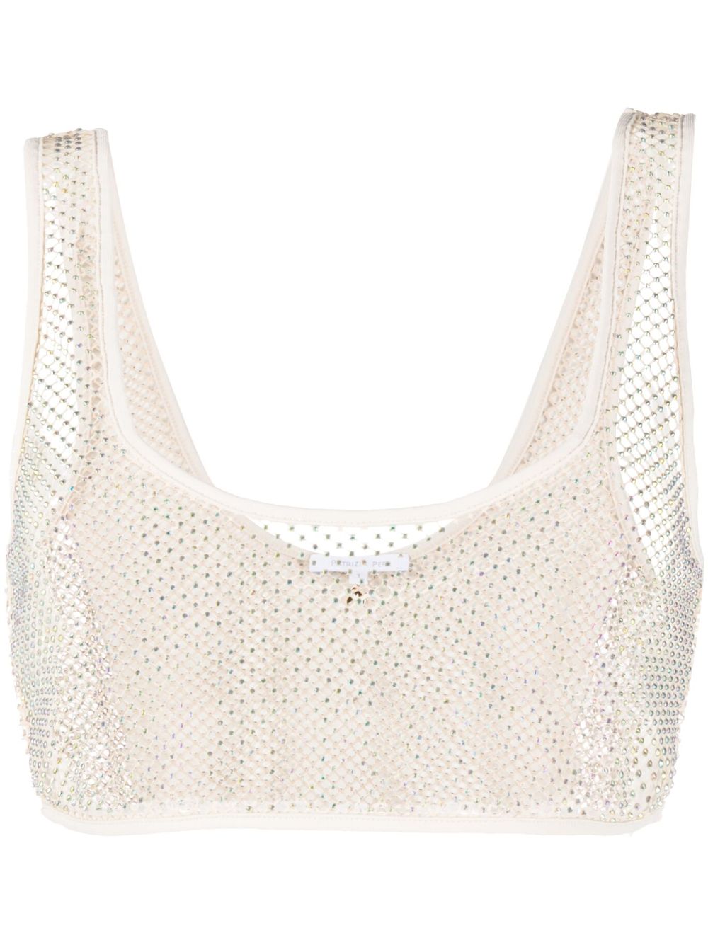 Rhinestone-embellished mesh crop top - Neutrals