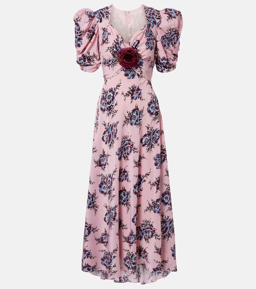 Floral-appliqué silk gown
