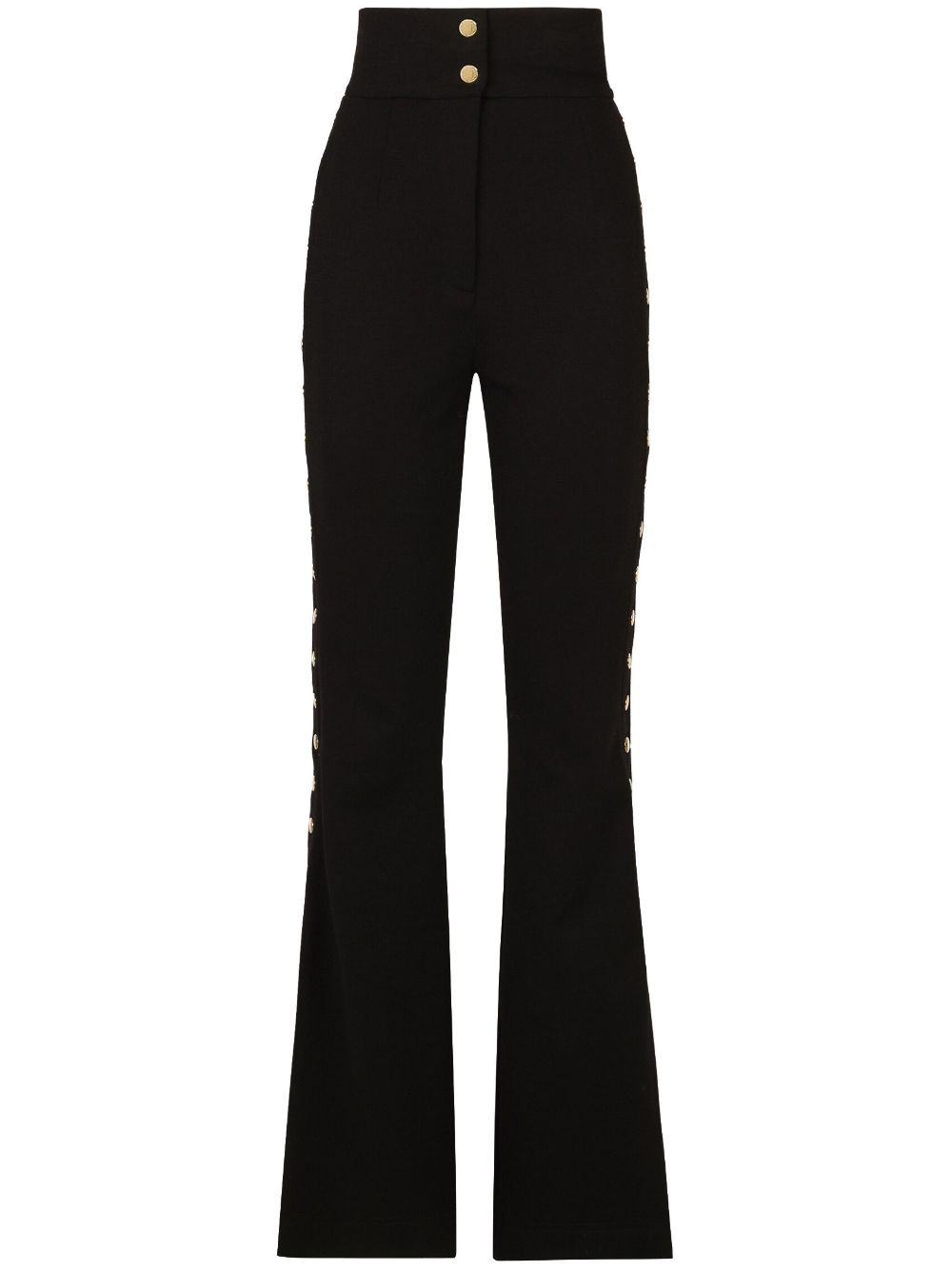 Button-detail bootcut high-waisted trousers - Black