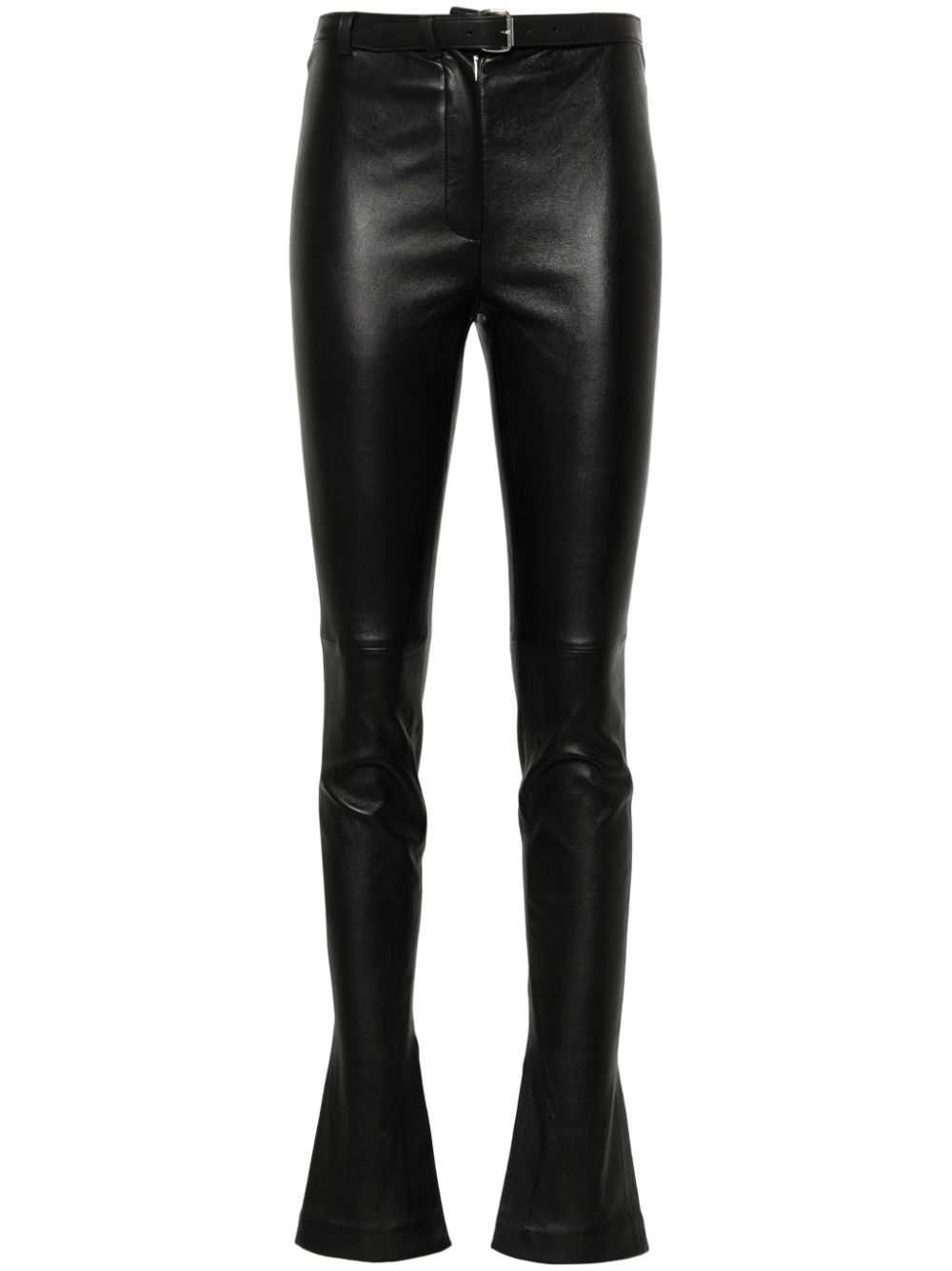 Belted leather leggings - Black