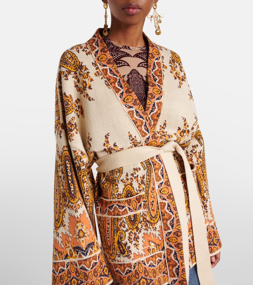 Jacquard cotton-blend wrap cardigan
