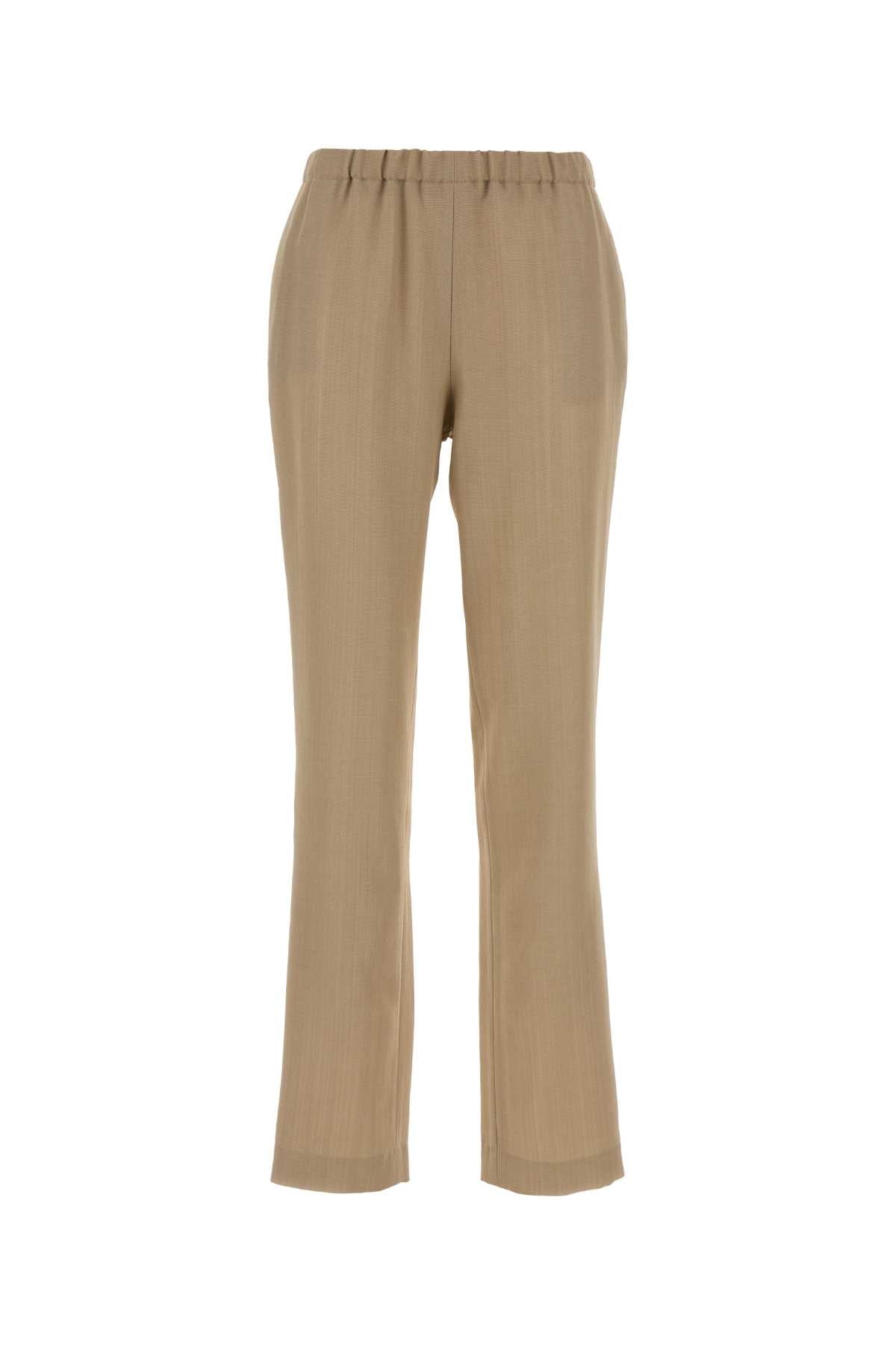 Viscose Wool Blend Trousers — Beige