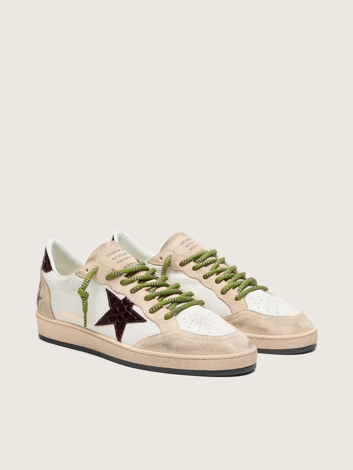 Golden Goose - Men's Ball Star In White Leather With Burgundy Croc-effect Star, Man
