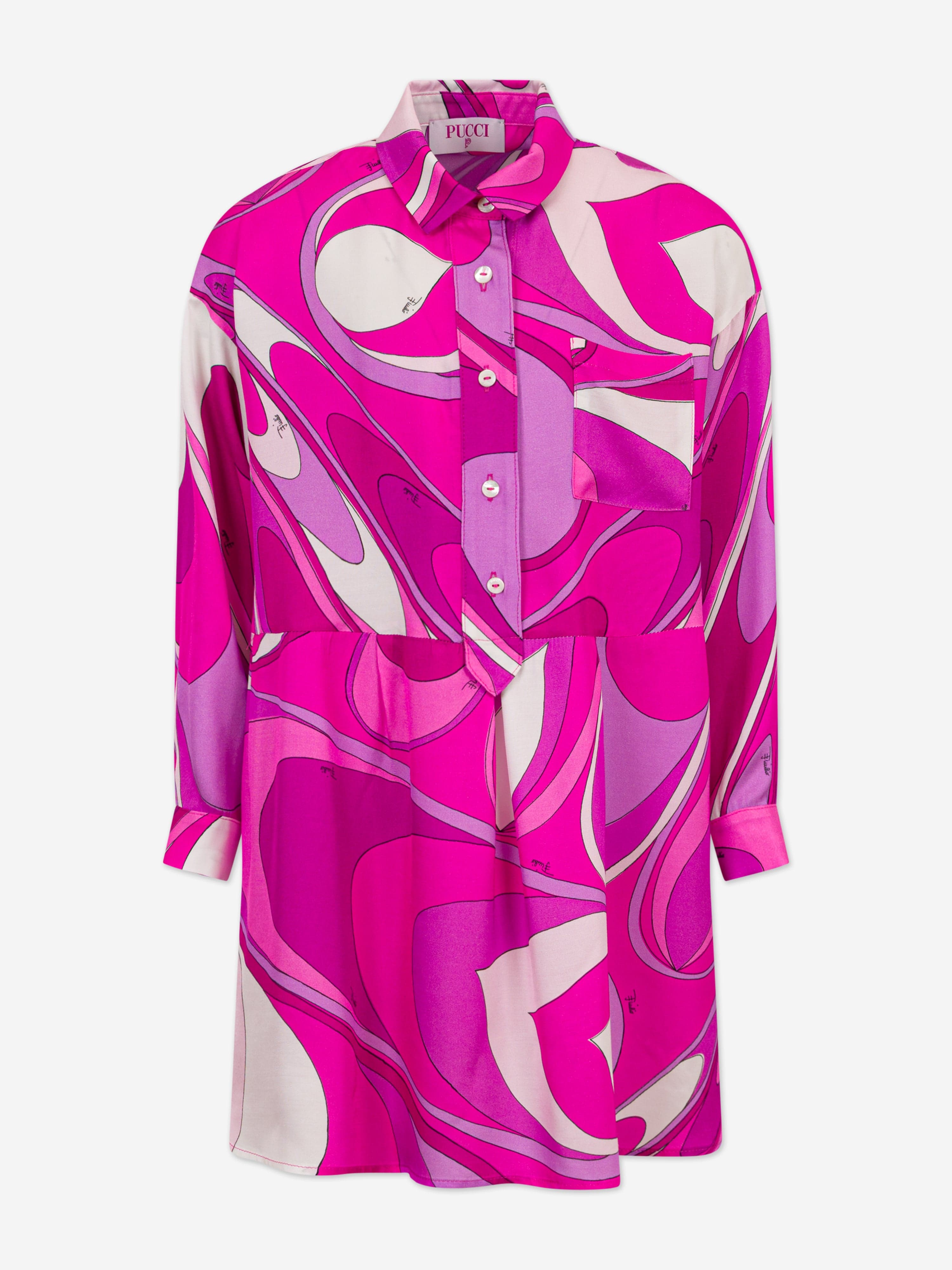 Girls Onde Shirt Dress in Pink