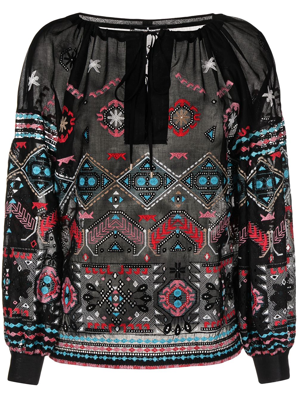 Embroidered long-sleeve blouse - Black
