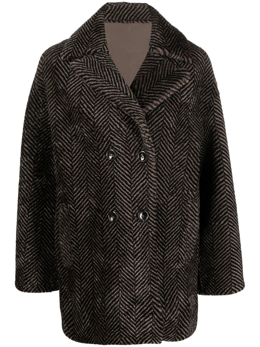 Herringbone-pattern sheepskin coat - Brown