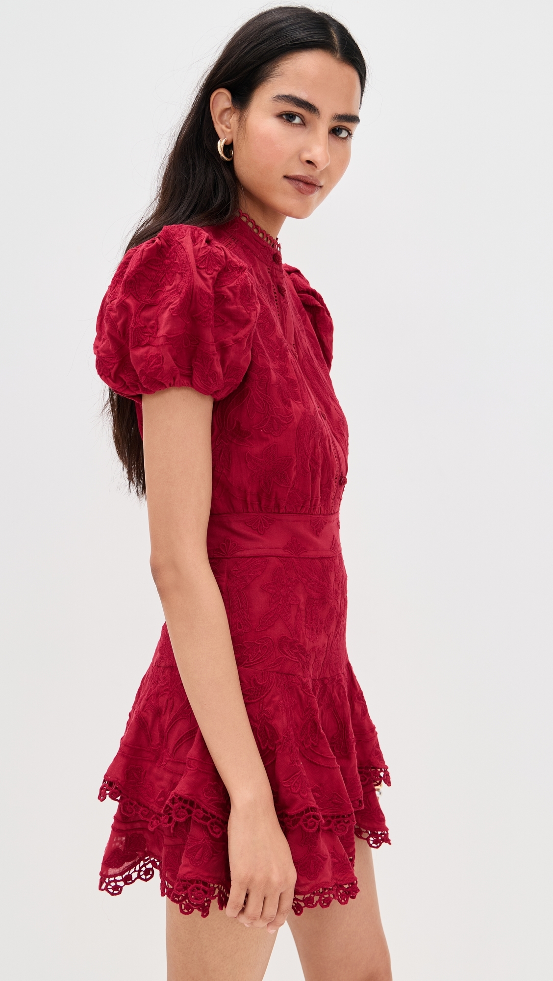 Loryn Embroidered Dress Dark Cherry
