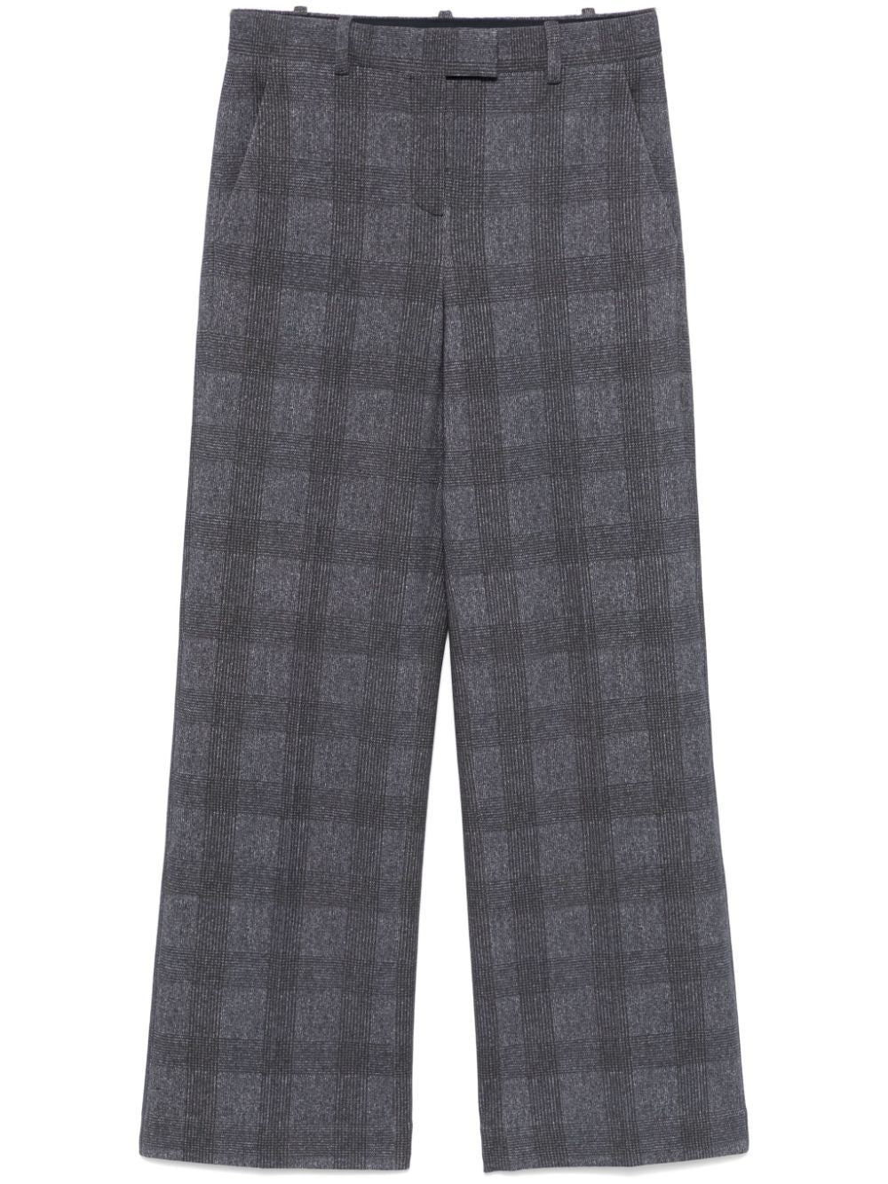 Cotton-Blend Check Trousers — Blue-grey