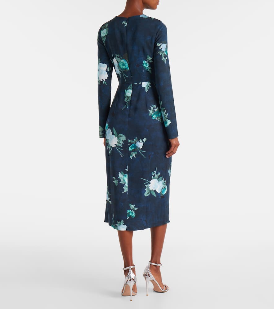 Floral draped cady midi dress