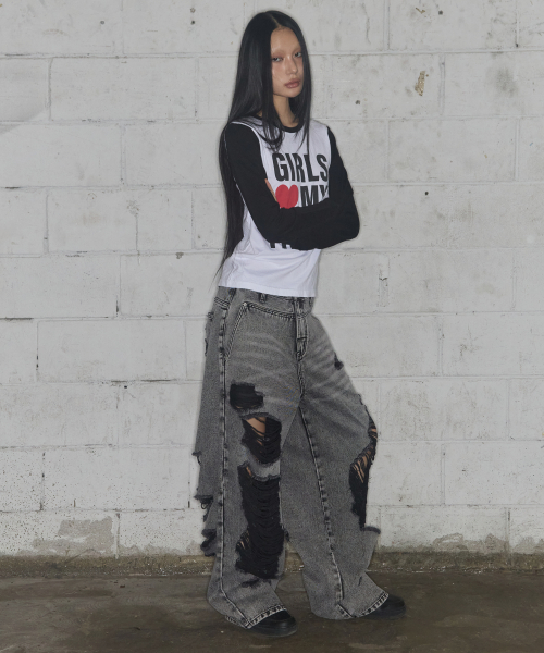 Washed Damage Denim Pants F25ZD979