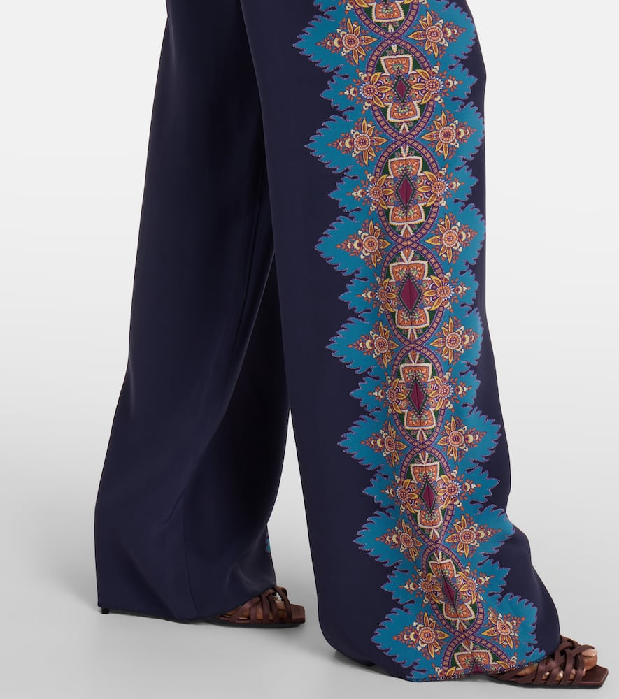 Printed silk crêpe de chine straight pants