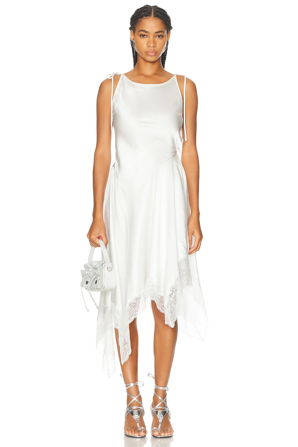 Acne Studios Doyla Satin Lace Dress in White - White.  40 also in