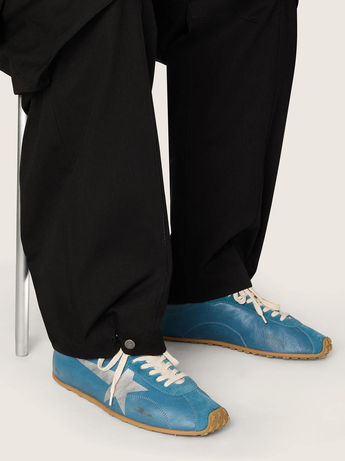 Golden Goose - Men's Marathon Speed In Blue Nappa With Printed Star And Silver Leather Heel Tab, Man