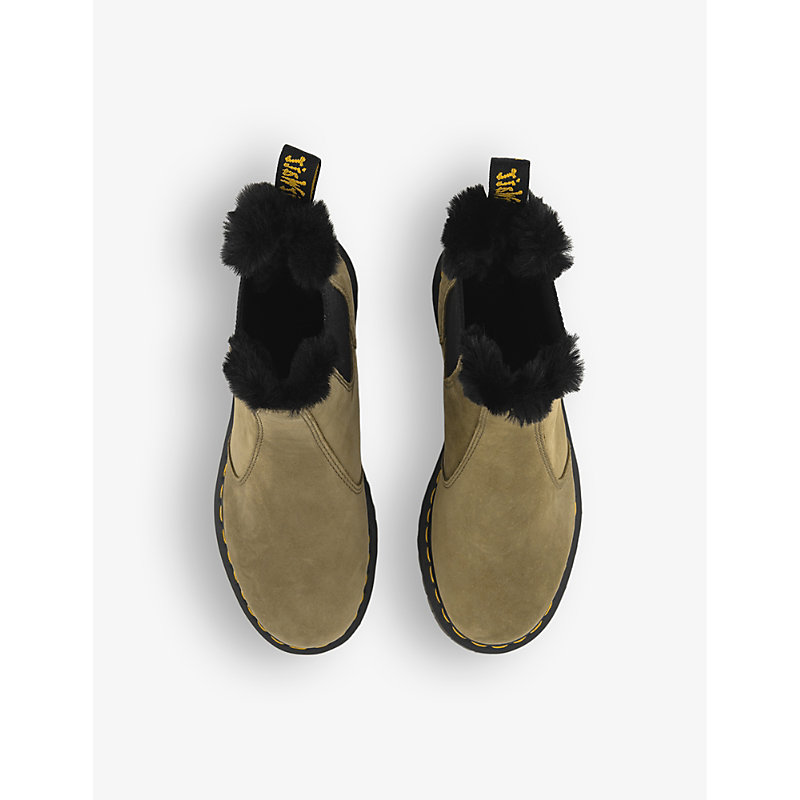 Womens Olive Black 2976 Leonore Faux Fur-lined Leather Boots