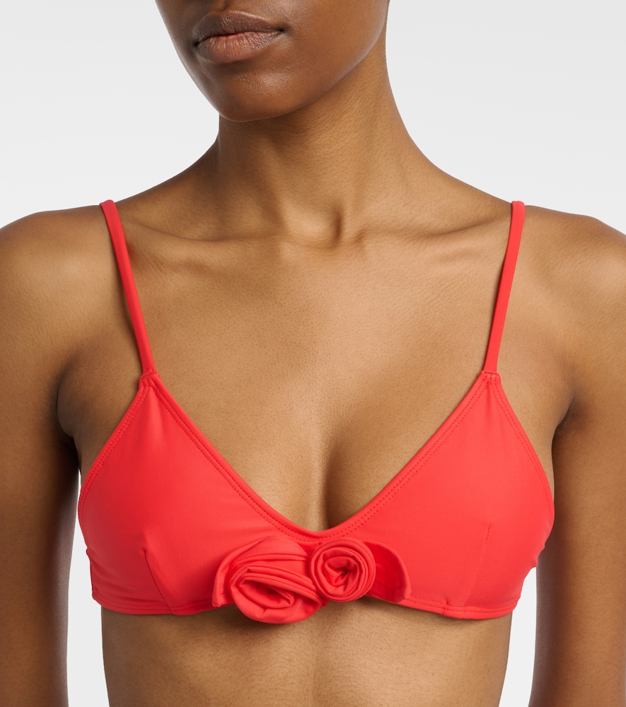 Flower floral-appliqué bikini top
