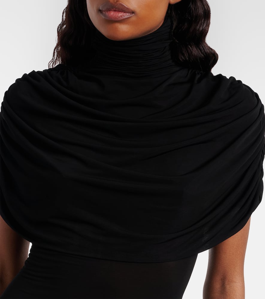 Floral-appliqué caped bodysuit