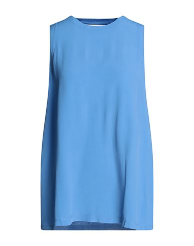 Woman Top Azure Size M Lyocell, Cotton