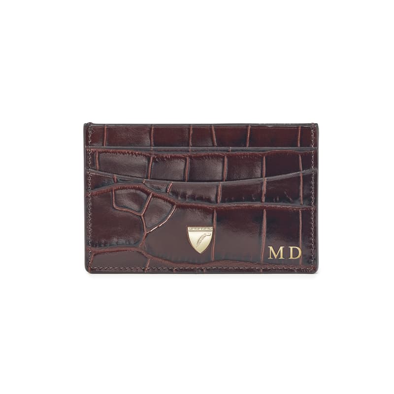 Slim Credit Card Holder in Deep Shine Amazon Brown Croc