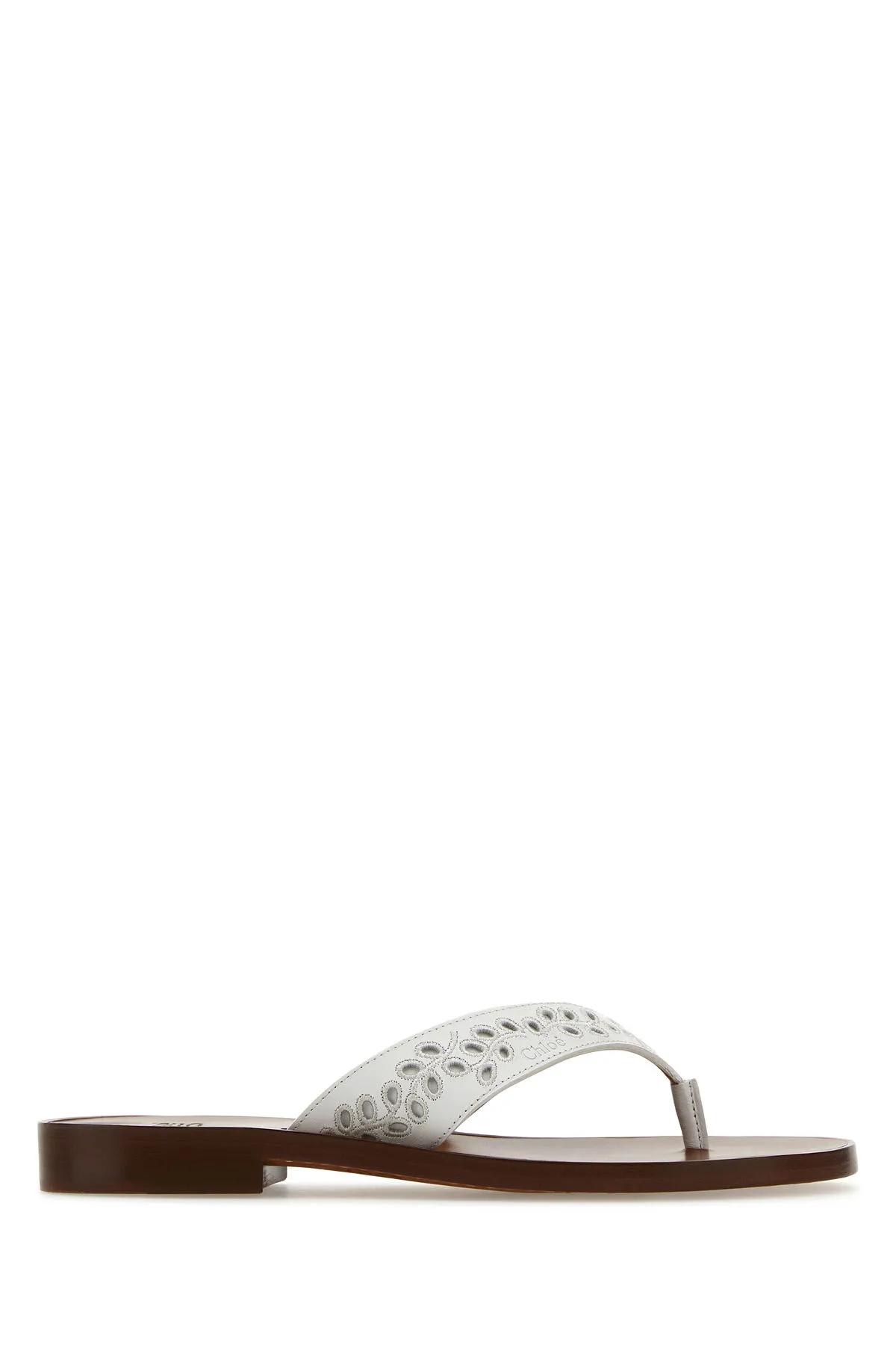 White Leather Paz X Eres Thong Slippers