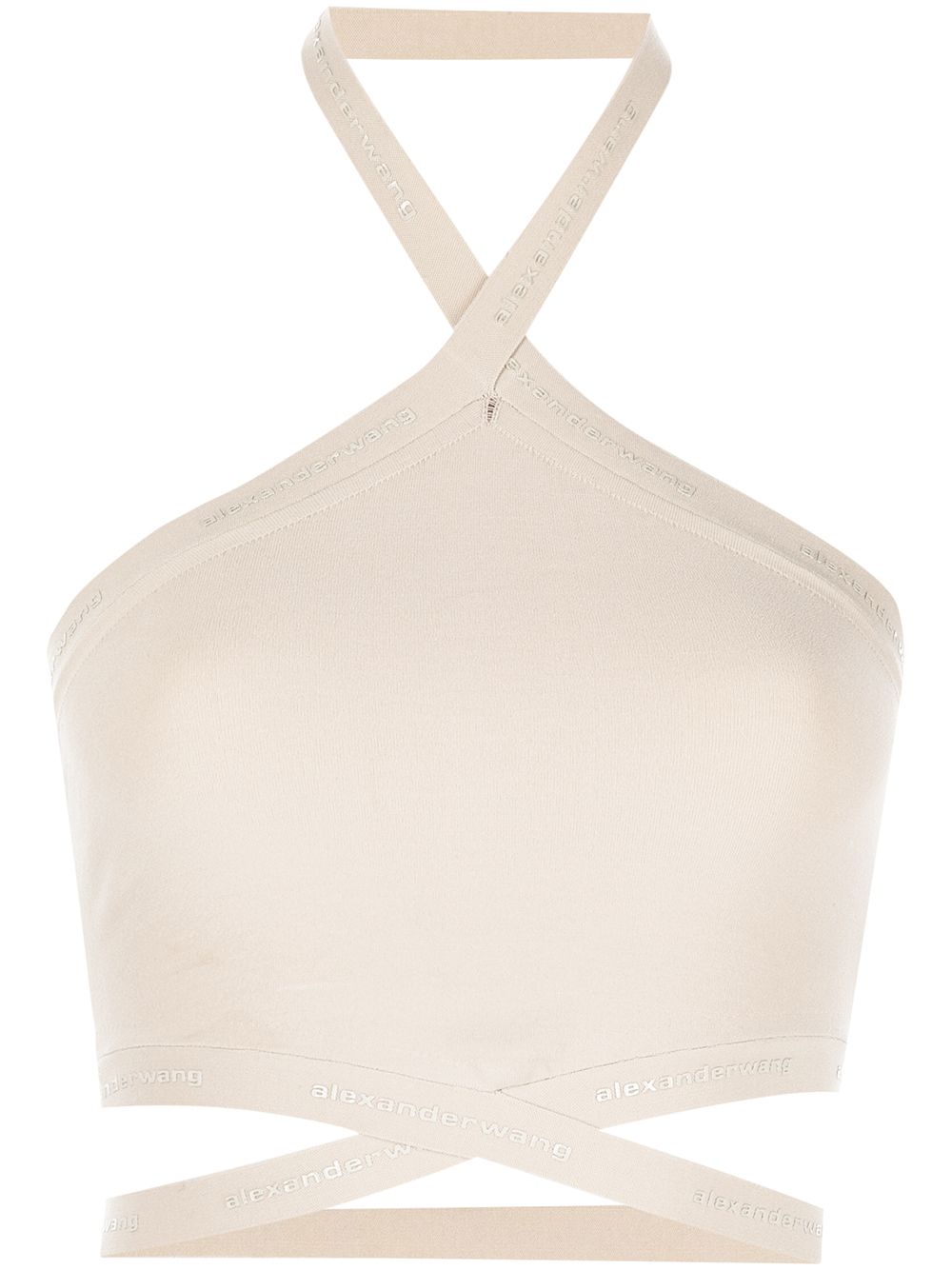 Logo-trim halterneck top - Neutrals