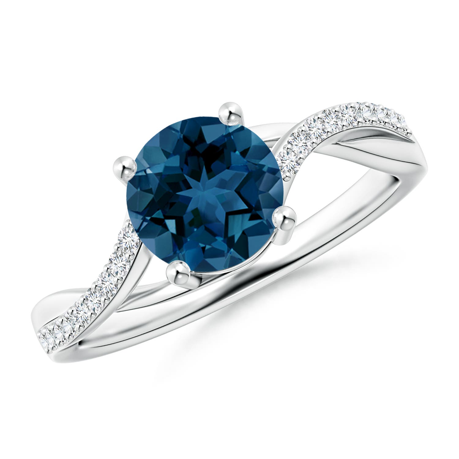 Angara 1.55 Carats Solitaire London Blue Topaz Twisted Split Shank Ring in Platinum